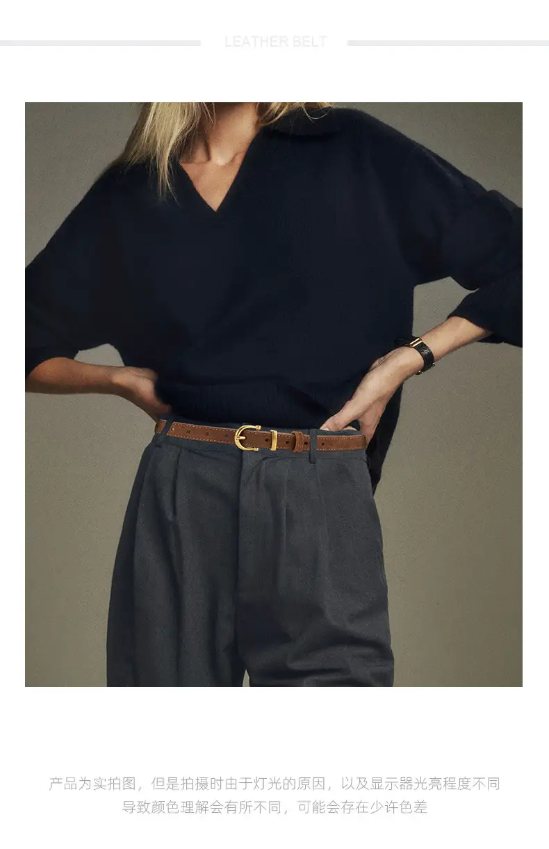 Frosted Suede Belt for Women with Gold Buckle — feature 1