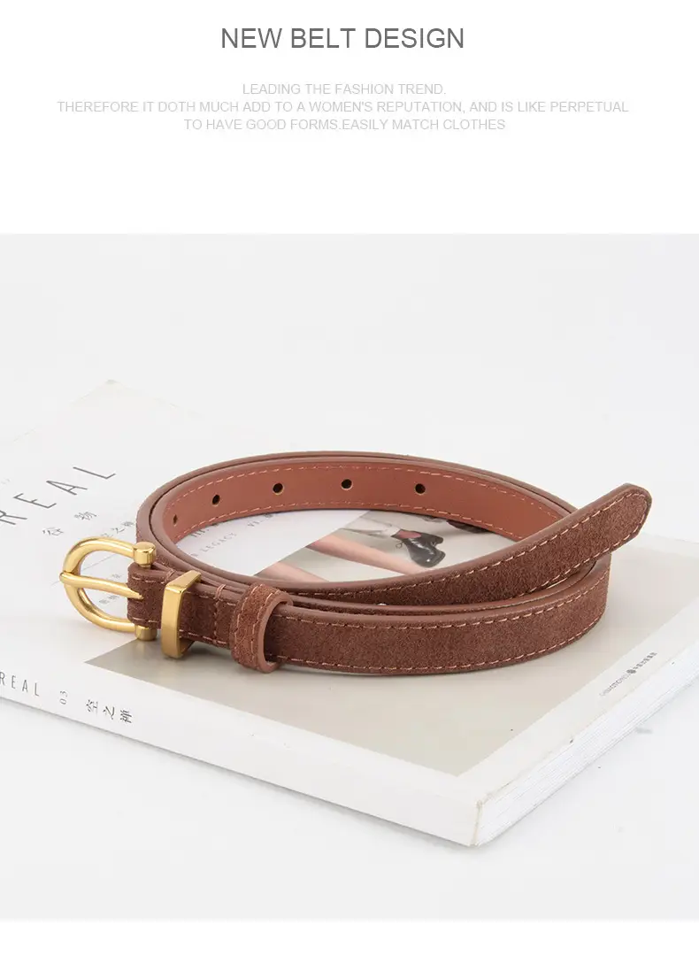 Frosted Suede Belt for Women with Gold Buckle — feature 10