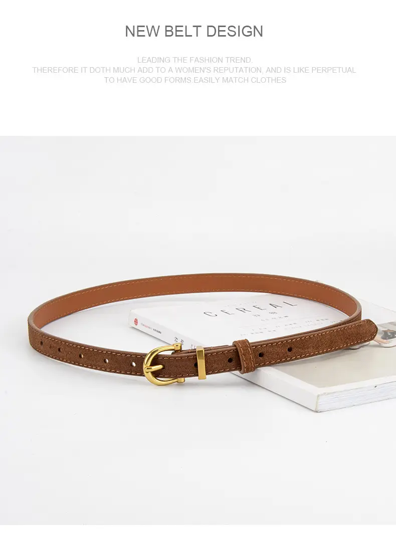 Frosted Suede Belt for Women with Gold Buckle — feature 11