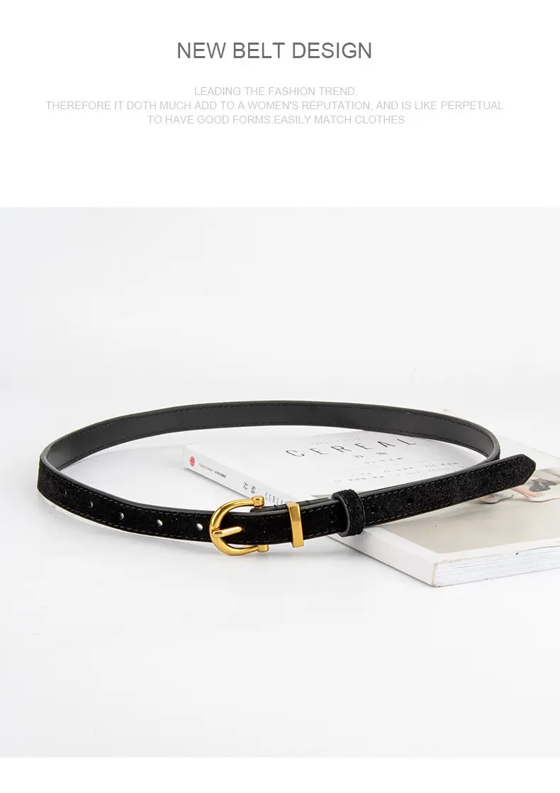 Frosted Suede Belt for Women with Gold Buckle — feature 12