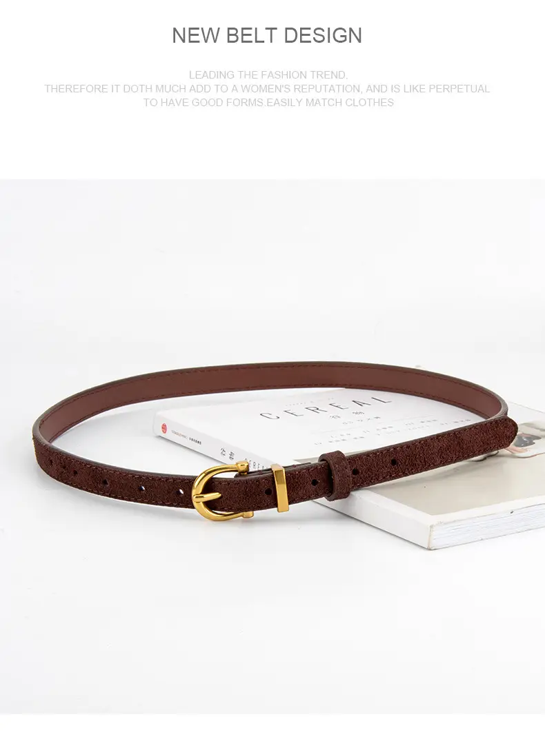 Frosted Suede Belt for Women with Gold Buckle — feature 13