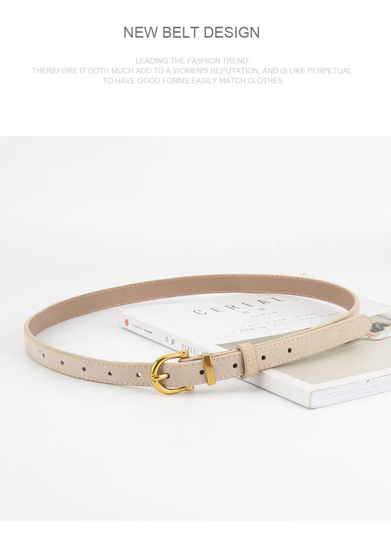 Frosted Suede Belt for Women with Gold Buckle — feature 14