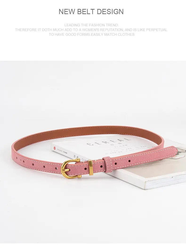 Frosted Suede Belt for Women with Gold Buckle — feature 15