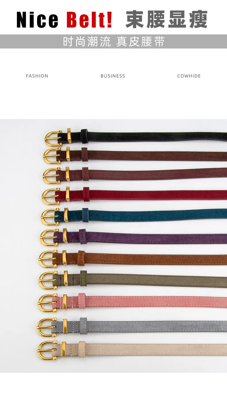 Frosted Suede Belt for Women with Gold Buckle — feature 3