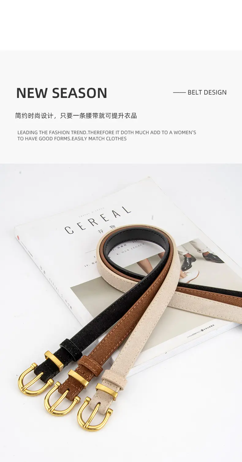 Frosted Suede Belt for Women with Gold Buckle — feature 4