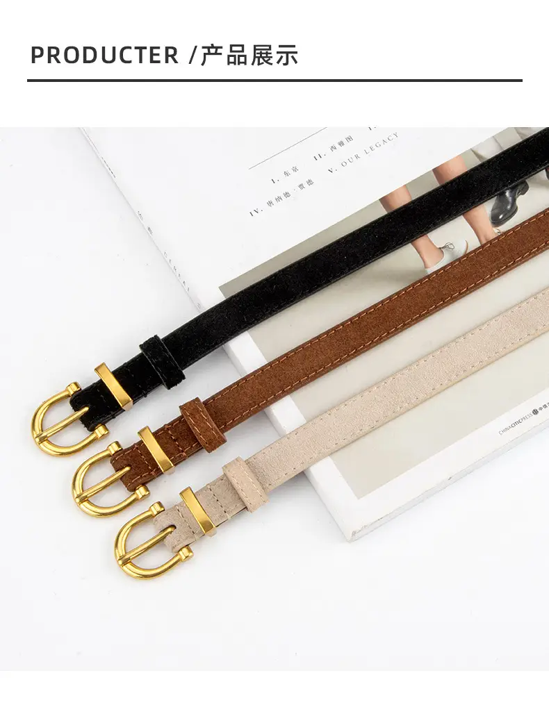 Frosted Suede Belt for Women with Gold Buckle — feature 9