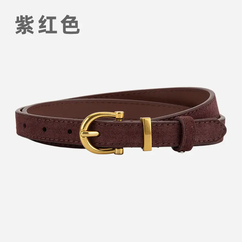 Frosted Suede Belt for Women with Gold Buckle - Image 10
