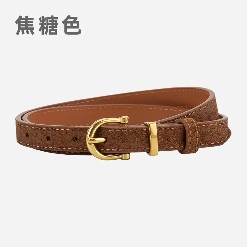 Frosted Suede Belt for Women with Gold Buckle - Image 2