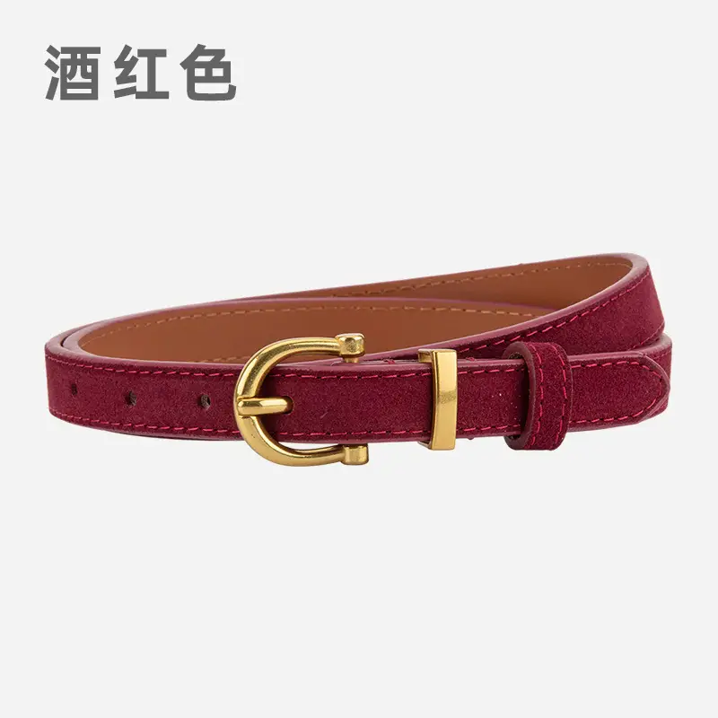 Frosted Suede Belt for Women with Gold Buckle - Image 3