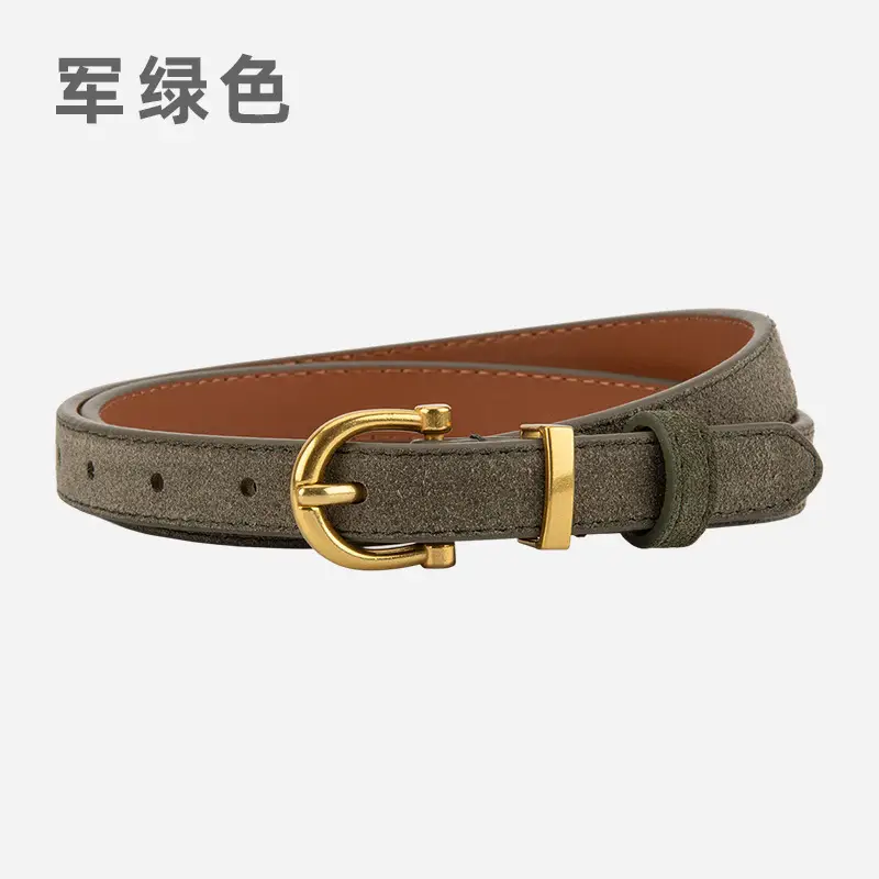 Frosted Suede Belt for Women with Gold Buckle - Image 4