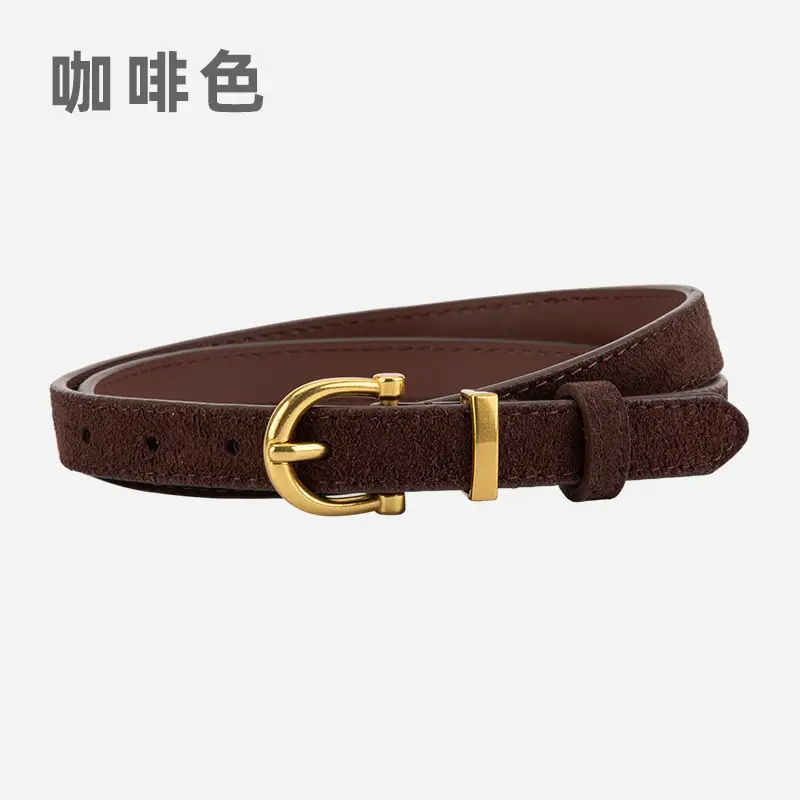 Frosted Suede Belt for Women with Gold Buckle - Image 5