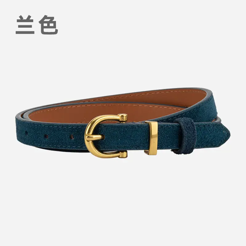 Frosted Suede Belt for Women with Gold Buckle - Image 6