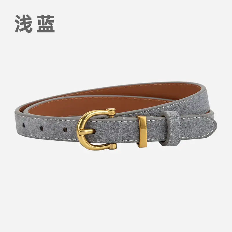 Frosted Suede Belt for Women with Gold Buckle - Image 8
