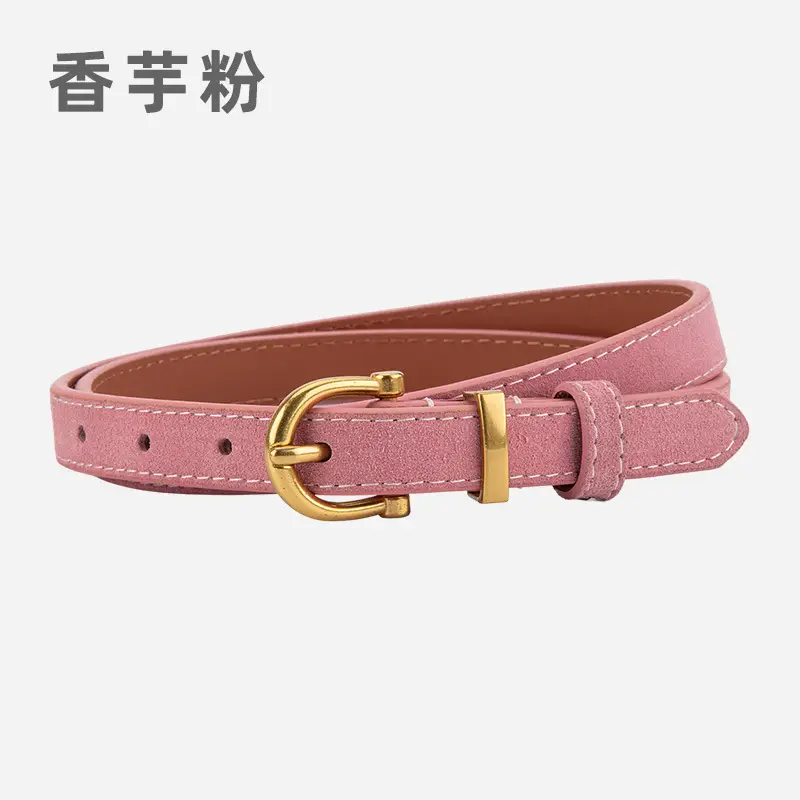 Frosted Suede Belt for Women with Gold Buckle - Image 9