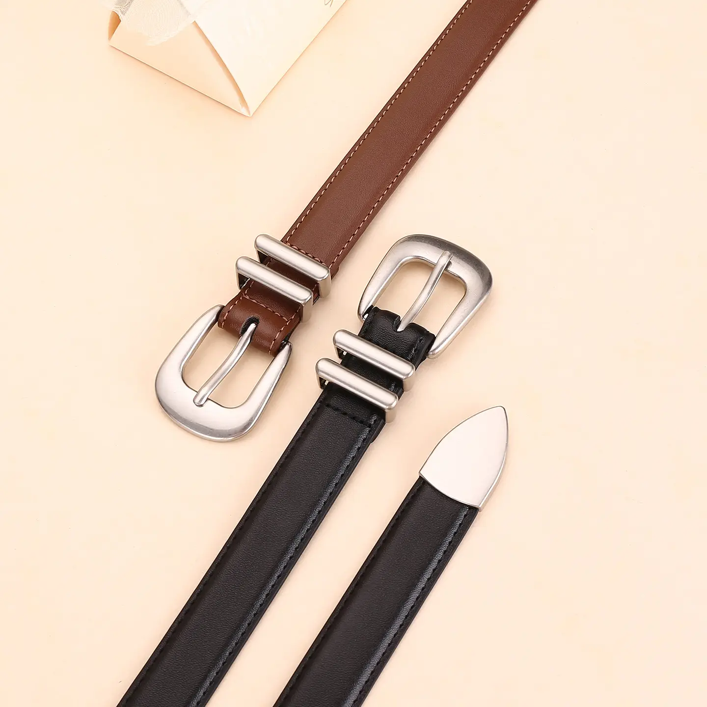 Black Leather Belt for Women with Buckle - Image 4