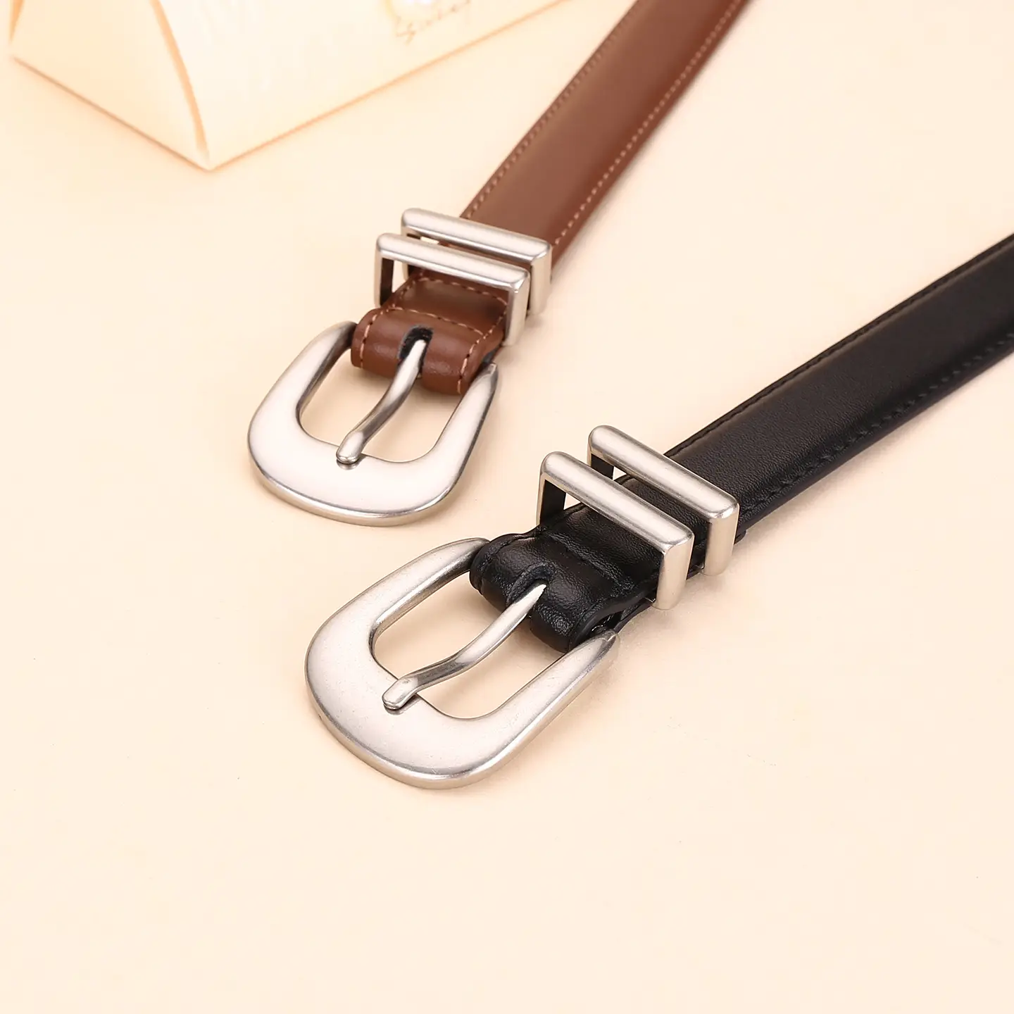Black Leather Belt for Women with Buckle - Image 5