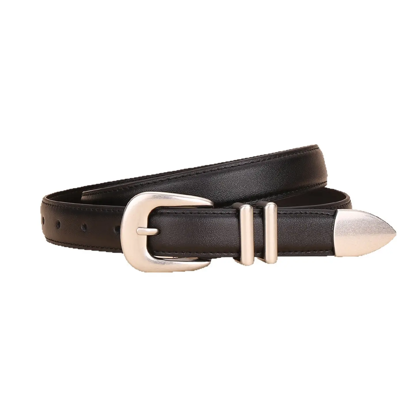 Black Leather Belt for Women with Buckle - Image 7
