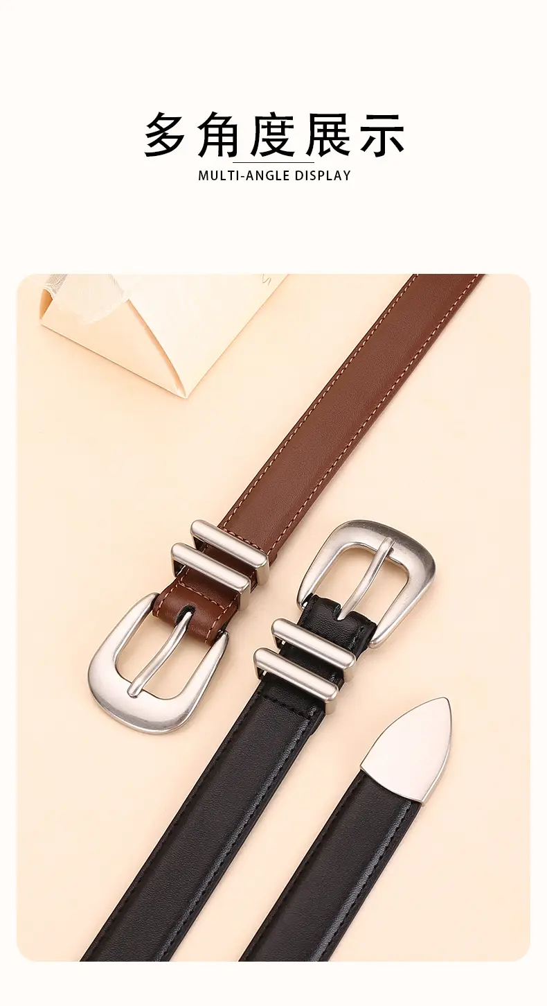 Black Leather Belt for Women with Buckle — feature 12