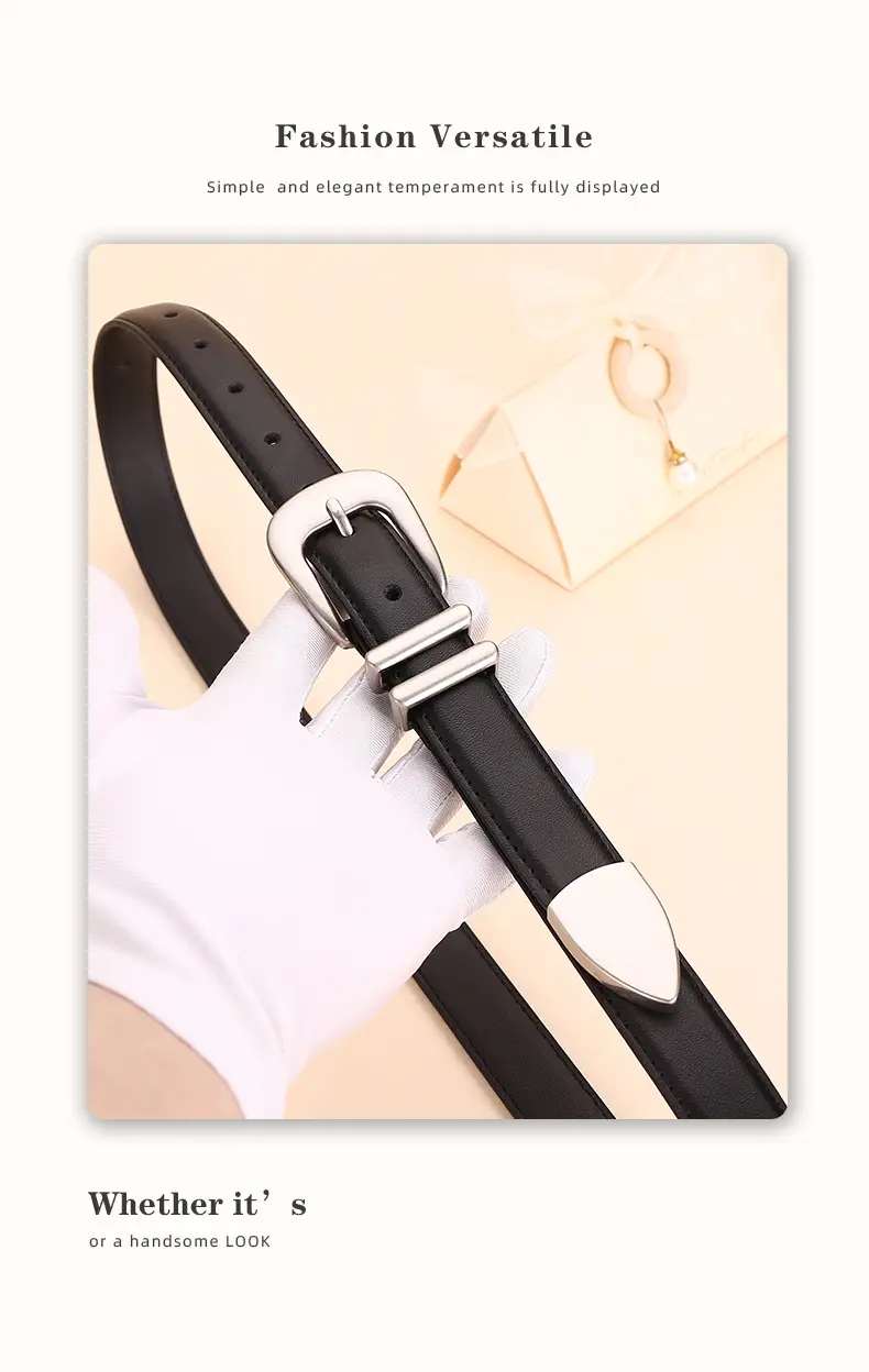 Black Leather Belt for Women with Buckle — feature 13