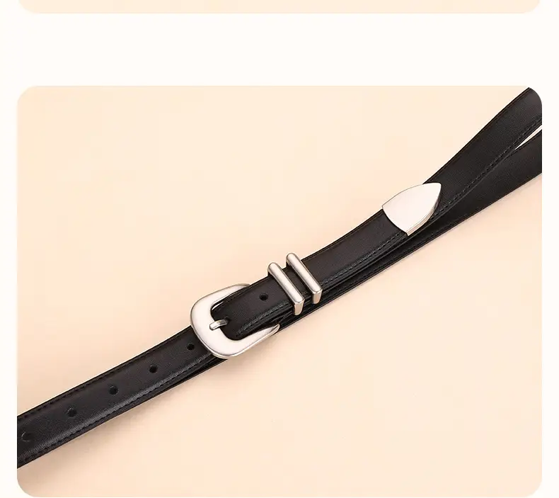 Black Leather Belt for Women with Buckle — feature 18