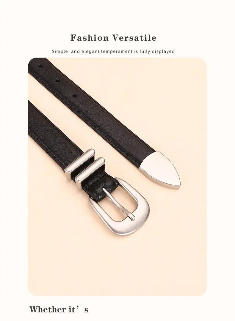 Black Leather Belt for Women with Buckle — feature 19