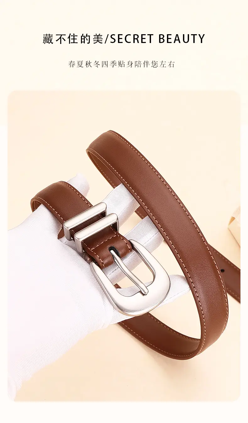 Black Leather Belt for Women with Buckle — feature 3