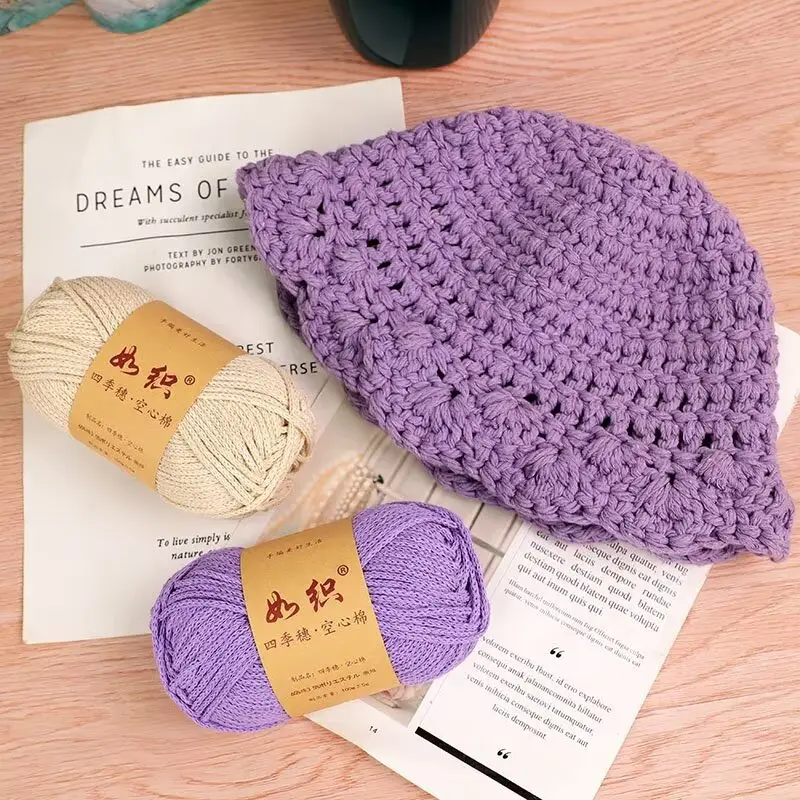 Hollow Cotton Thread 2mm Medium Thick Cotton and Linen Thread Hand-Woven DIY Crochet Hat Bag Thread Korean Round Strand Thread