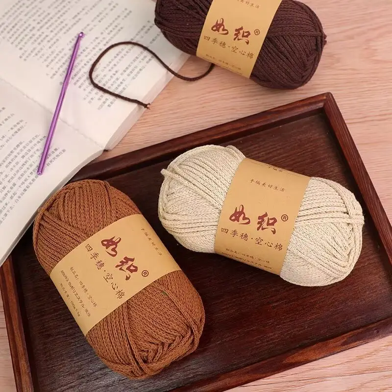 Hollow Cotton Thread 2mm Medium Thick Cotton and Linen Thread Hand-Woven DIY Crochet Hat Bag Thread Korean Round Strand Thread