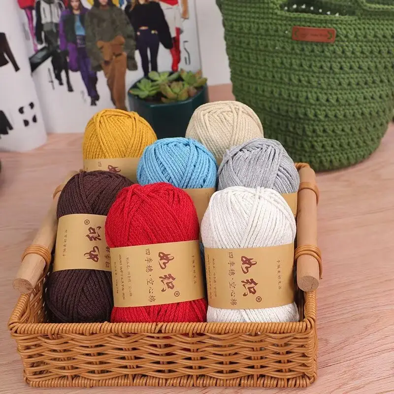Hollow Cotton Thread 2mm Medium Thick Cotton and Linen Thread Hand-Woven DIY Crochet Hat Bag Thread Korean Round Strand Thread