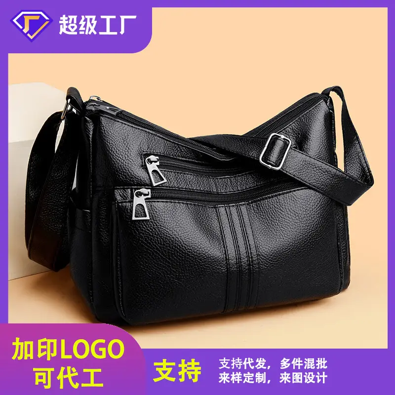 Black Leather Crossbody Bag for Women with Logo Print - Image 6