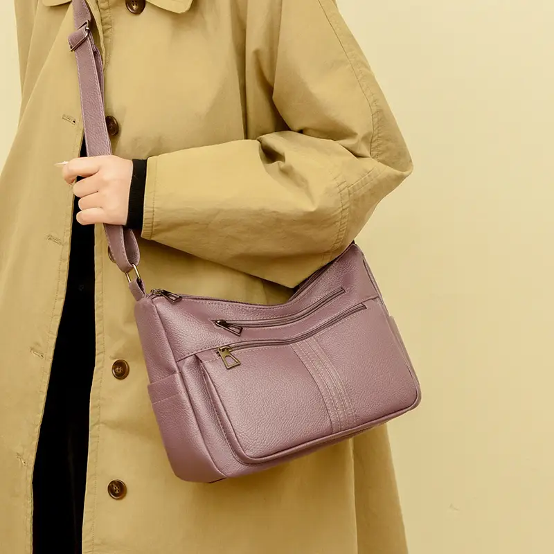 Black Leather Crossbody Bag for Women with Logo Print - Image 7