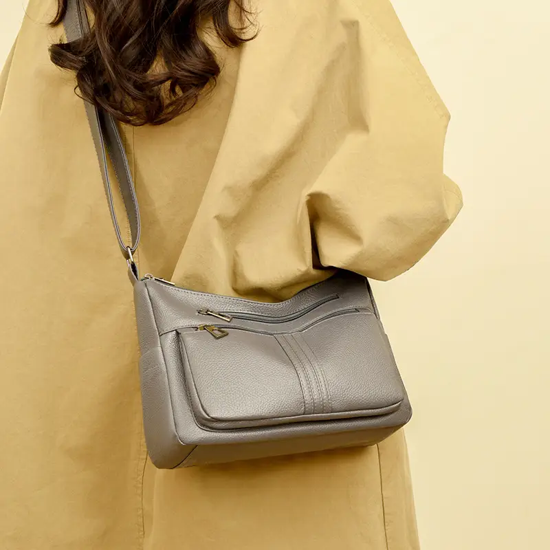 Black Leather Crossbody Bag for Women with Logo Print - Image 8