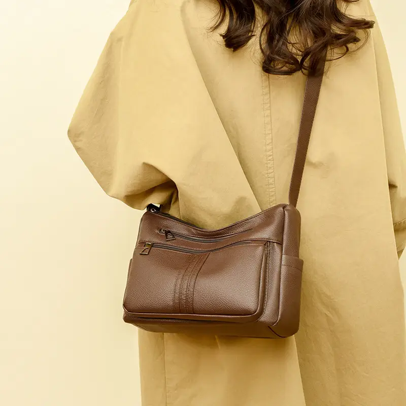Black Leather Crossbody Bag for Women with Logo Print - Image 9