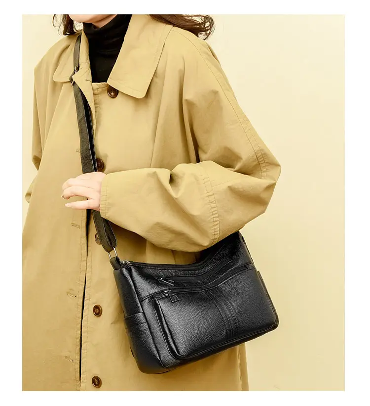 Black Leather Crossbody Bag for Women with Logo Print — feature 12