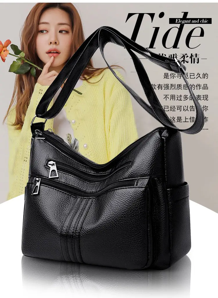 Black Leather Crossbody Bag for Women with Logo Print — feature 6