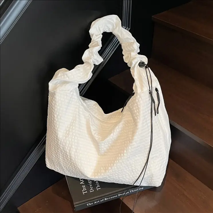 White Korean Style Canvas Shoulder Bag for Women - Image 5