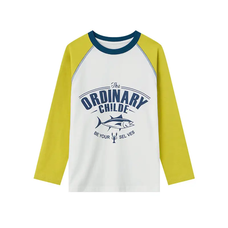 Duoduo Boys Long Sleeve Color Block T-Shirt Blue Grey