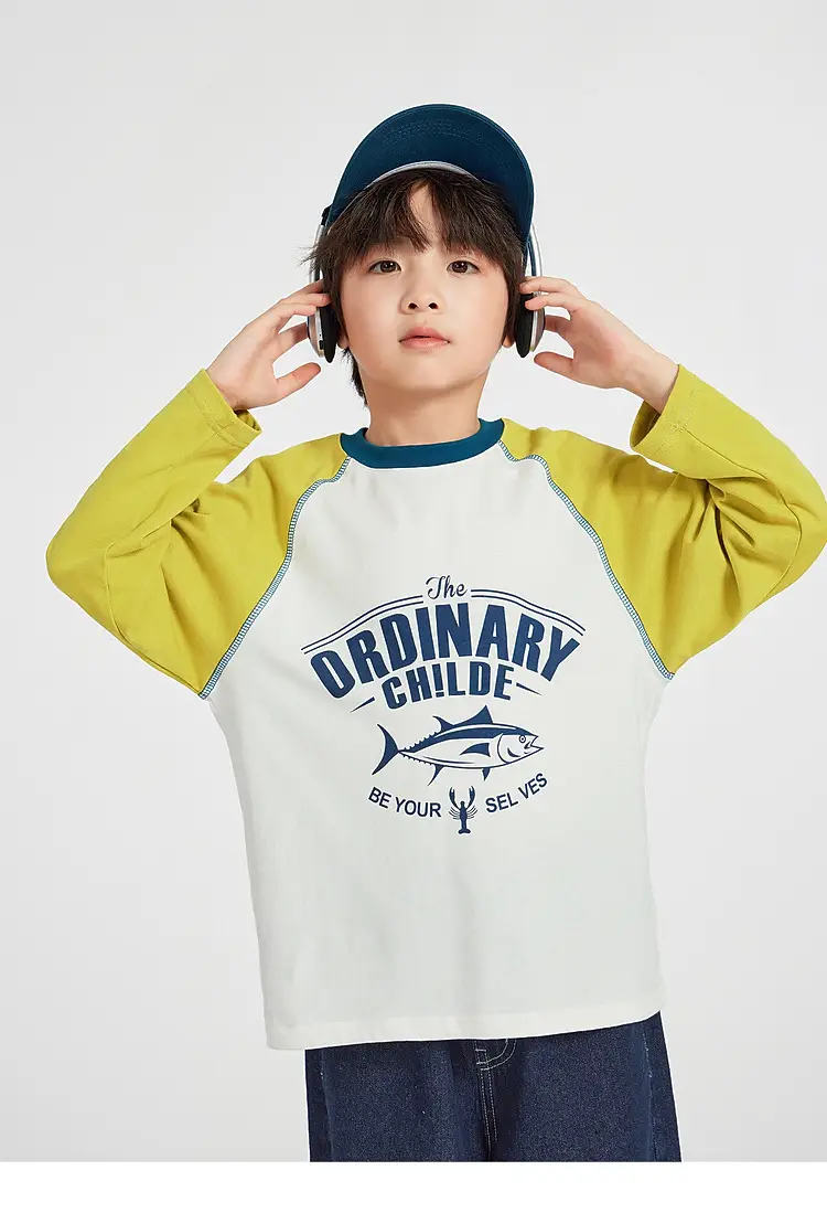 Duoduo Boys Long Sleeve Color Block T-Shirt Blue Grey — feature 18