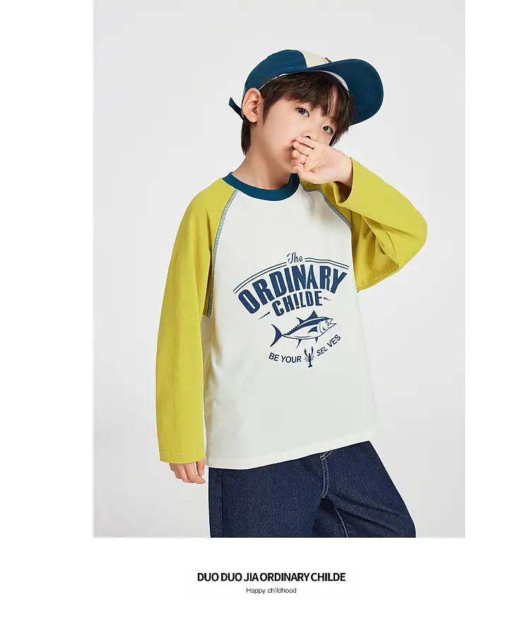 Duoduo Boys Long Sleeve Color Block T-Shirt Blue Grey — feature 19