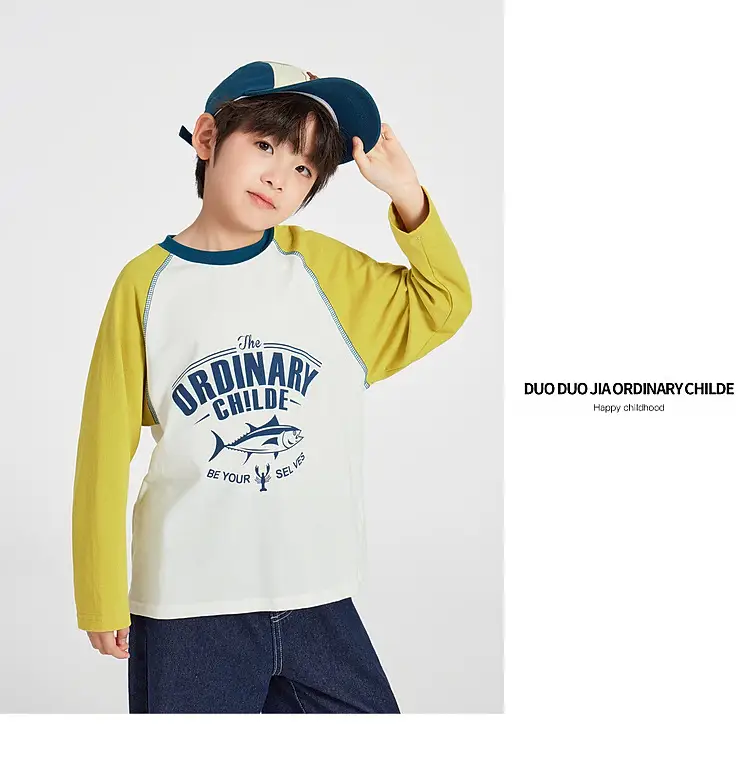 Duoduo Boys Long Sleeve Color Block T-Shirt Blue Grey — feature 22