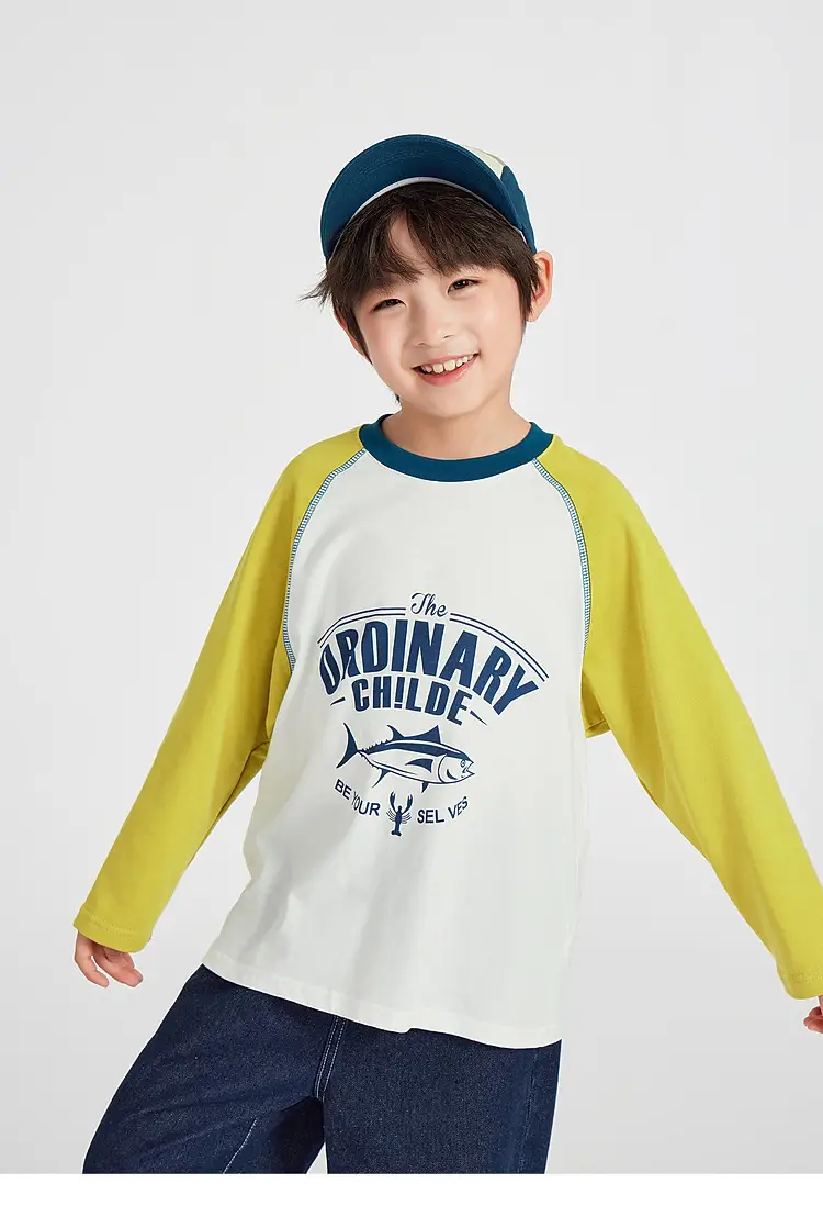 Duoduo Boys Long Sleeve Color Block T-Shirt Blue Grey — feature 23