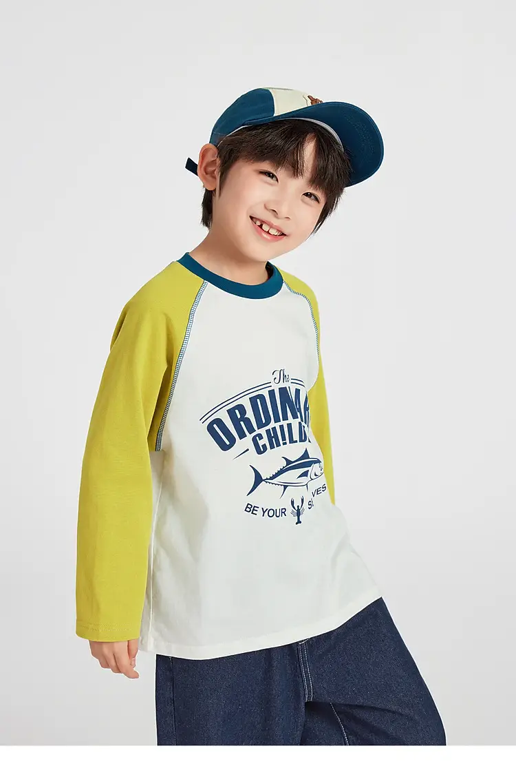 Duoduo Boys Long Sleeve Color Block T-Shirt Blue Grey — feature 24