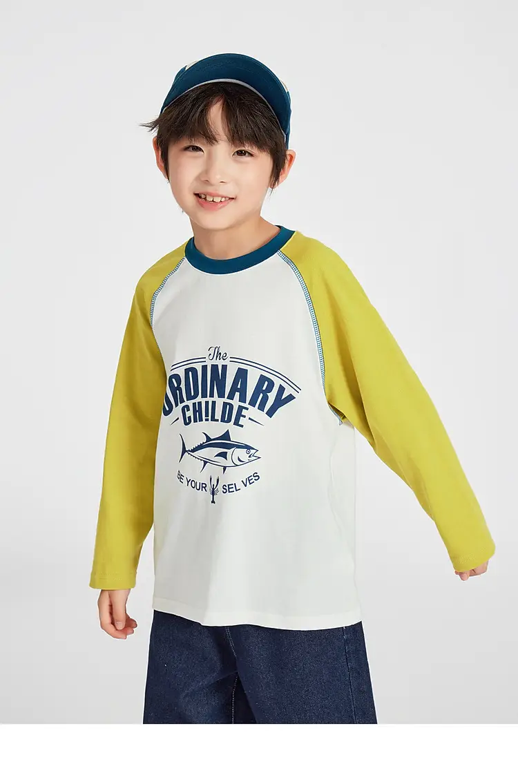 Duoduo Boys Long Sleeve Color Block T-Shirt Blue Grey — feature 26