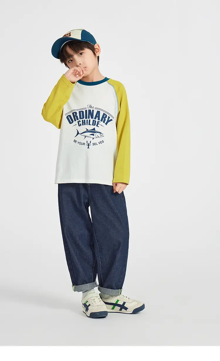Duoduo Boys Long Sleeve Color Block T-Shirt Blue Grey — feature 27