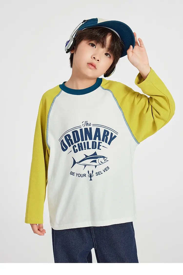 Duoduo Boys Long Sleeve Color Block T-Shirt Blue Grey — feature 29