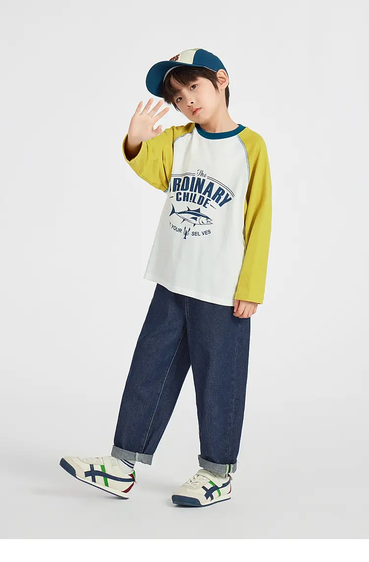 Duoduo Boys Long Sleeve Color Block T-Shirt Blue Grey — feature 30