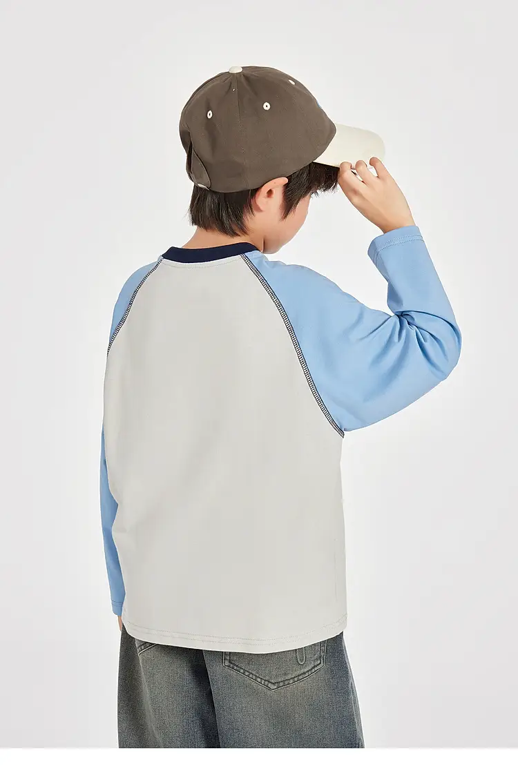 Duoduo Boys Long Sleeve Color Block T-Shirt Blue Grey — feature 36