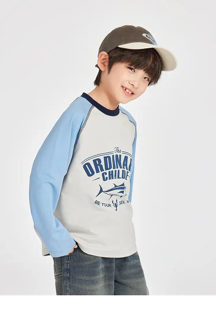 Duoduo Boys Long Sleeve Color Block T-Shirt Blue Grey — feature 38