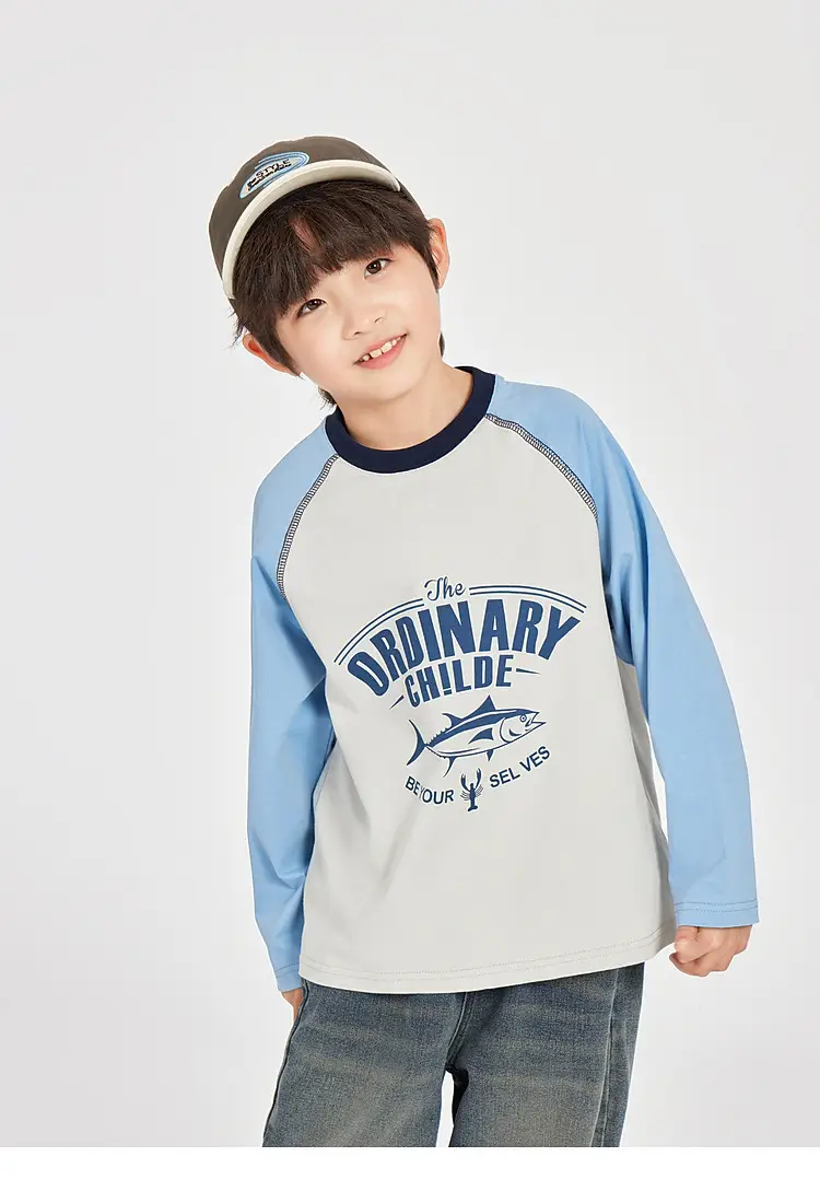 Duoduo Boys Long Sleeve Color Block T-Shirt Blue Grey — feature 39