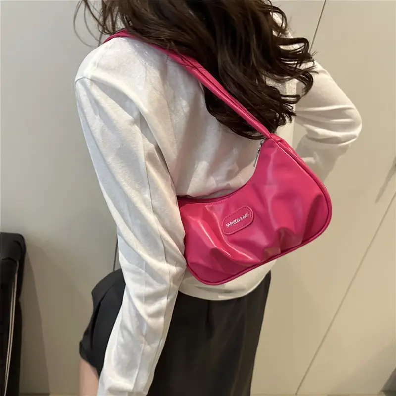 2025 Korean Fashion Pink One Shoulder French Cloud Pleated Hand Bag - Image 7